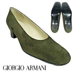 NEW Giorgio Armani Womens 9M Italian Dark Green Suede Leather Dress Shoe Heel